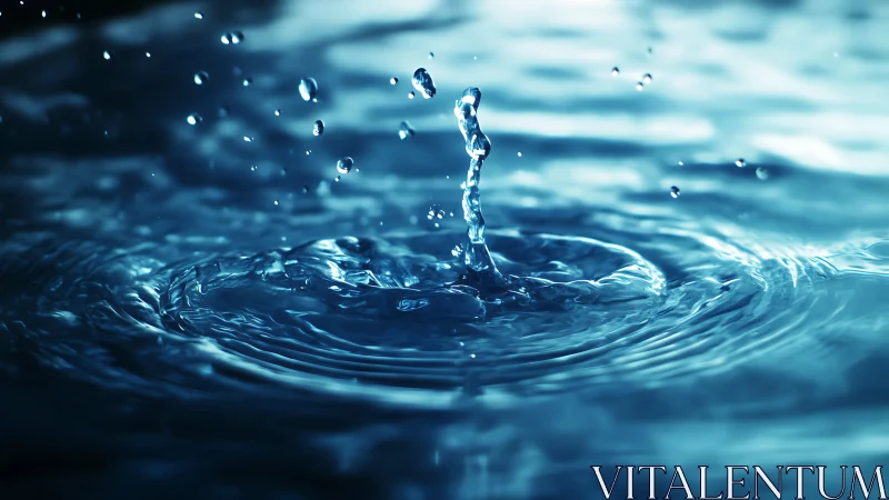 Water droplet impact forming splash and concentric ripples.