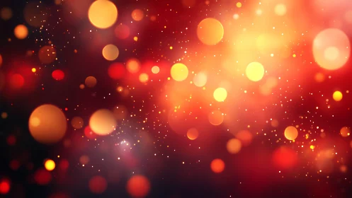 Warm red and gold bokeh light background abstraction.