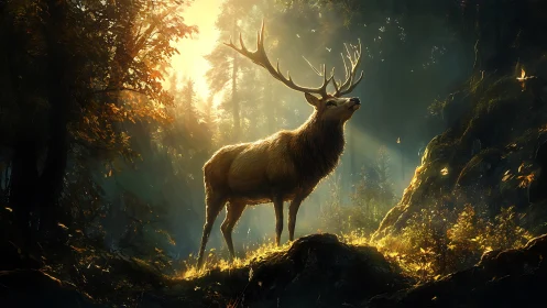 Forest monarch in sunrise armor of gold and quiet myth.