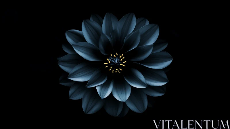 Dark Blue Bloom Against Night Sky with Golden Center