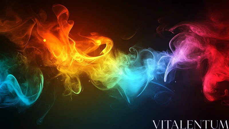 Chromatic smoke wisps forming continuous rainbow light band