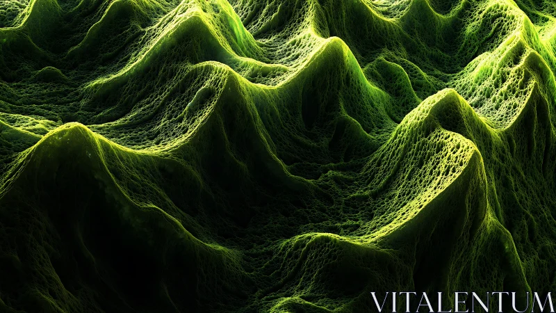 Microscopic moss ridges form luminous organic landscape