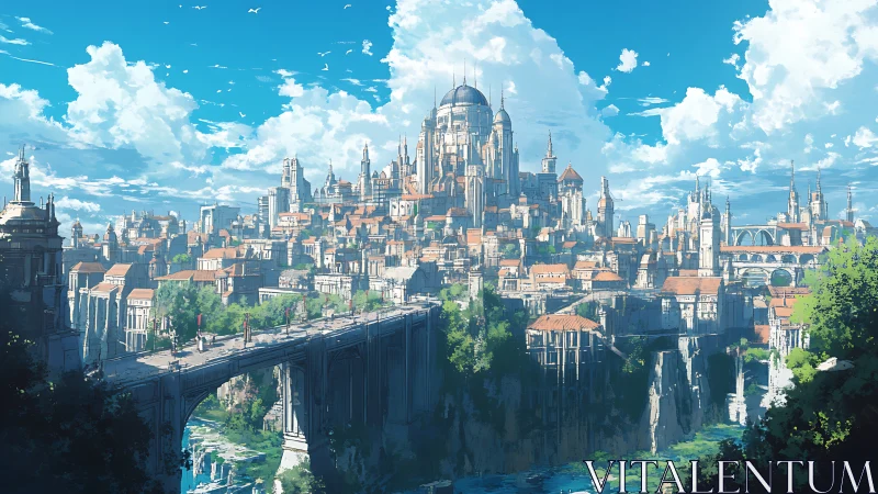 Elevated cliffside fantasy capital with domed citadel and bridge network