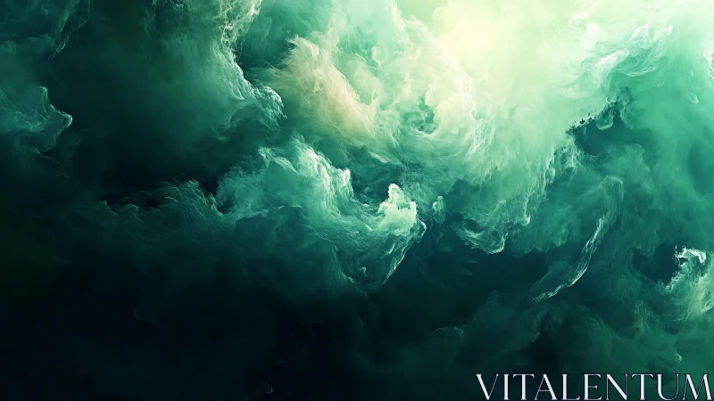 Green fractal cloud forms fill frame with soft light gradients