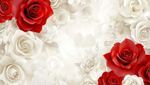 Red and White Rose Arrangement in Three-Dimensional Composition