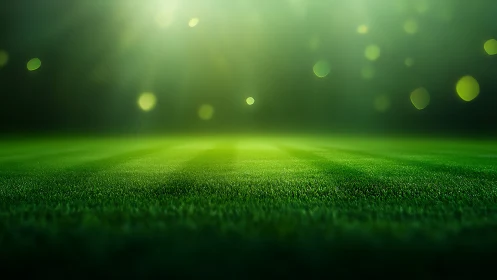 Luminous green field under soft bokeh stadium lights.