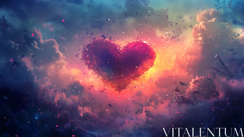 Radiant Heart Bursts Through Dreamy Clouds