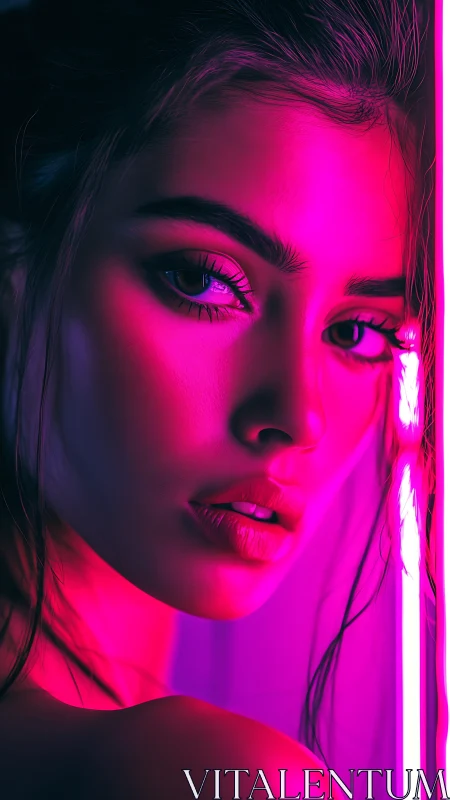 Neon-lit portrait with intense magenta cinematic glow.
