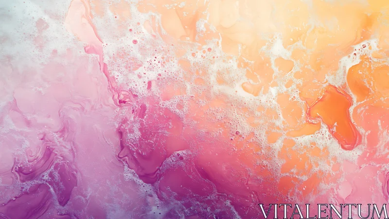 Iridescent pastel foam swirling in sunset gradient bathscape.