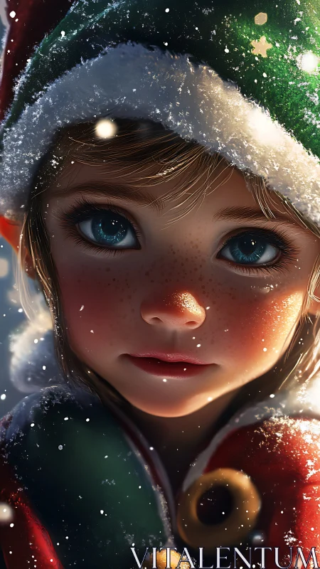 Snowlit child elf portrait captures luminous winter gaze