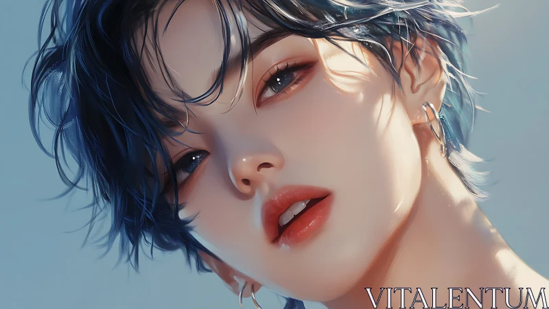 Sunlit lips and sea-blue hair quietly rewrite morning