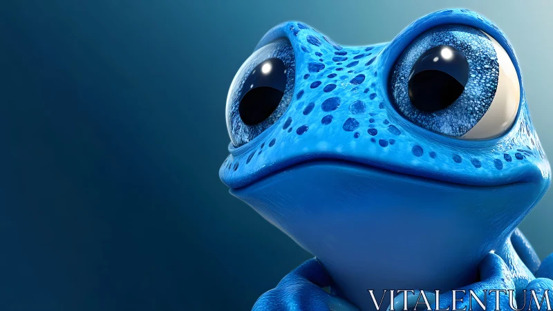 Close-up of Cute Blue Cartoon Frog with Big Eyes in 3D Style.