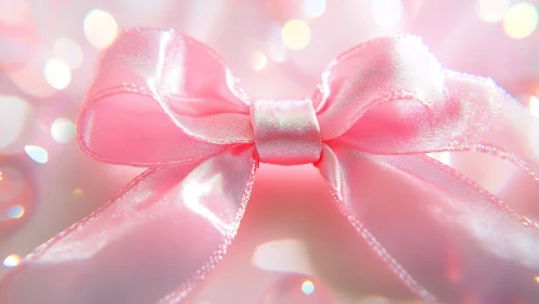 Close-up of pink satin ribbon bow on soft light background.