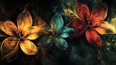 Floral energy blooms swirl across a dark cosmic canvas.