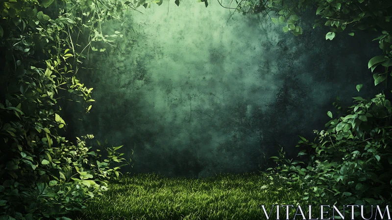 Misty Forest Glade with Dense Vegetation Frame