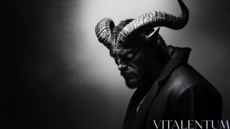 Horned demon portrait uses dramatic chiaroscuro in profile view