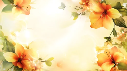 Radiant Blooms Frame Central Canvas With Golden Flourish