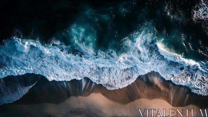 Midnight waves brushing a quiet sandy shoreline.