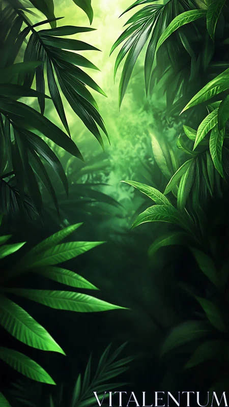 Luminous Jungle Cathedral: Emerald Leaves Frame Mystery