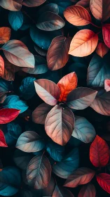 Twilight leaves in neon blush and midnight teal embrace.