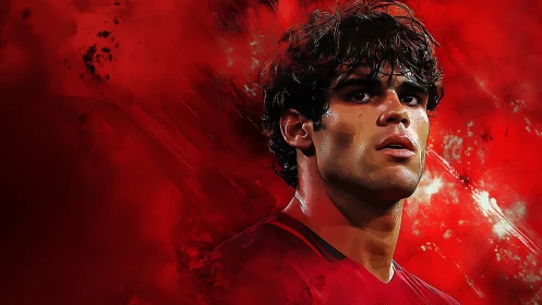 Digital portrait of male athlete with intense red abstract backdrop