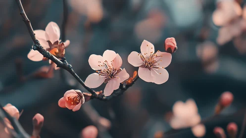 Spring Cherry Blossoms with Shallow Depth of Field. Fine-detail macro botanical photography.