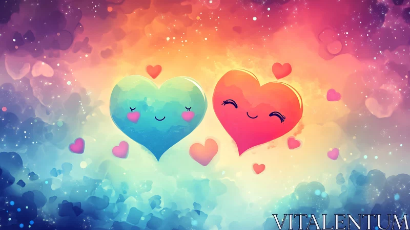 Anthropomorphic Hearts in Gradient Dreamscape with Bokeh Effects