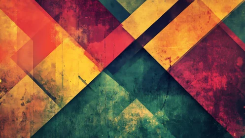 Vibrant geometric abstract art with textured vintage overlay.