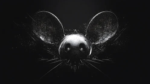 Shimmering mouse-mask emblem glowing in the dark night.