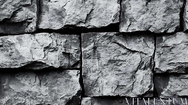 Monochrome close-up of rough hewn rectangular stone masonry