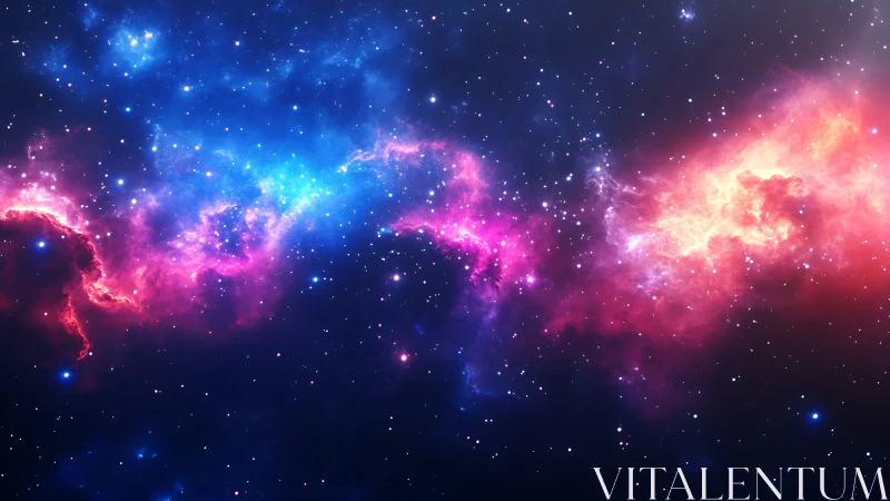 Colorized nebula structure spans starfield across wide frame