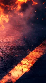 Incandescent lava flow displays thermal gradient from bright yellow center to dark red periphery edg