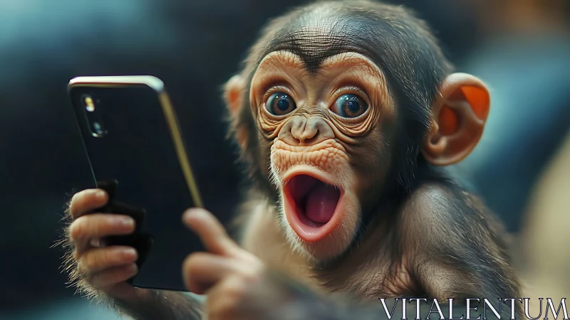 Wide-eyed baby chimp discovers shocking smartphone secrets.
