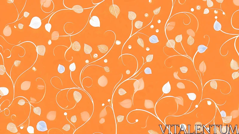 Playful white vines curling over bright tangerine breeze.