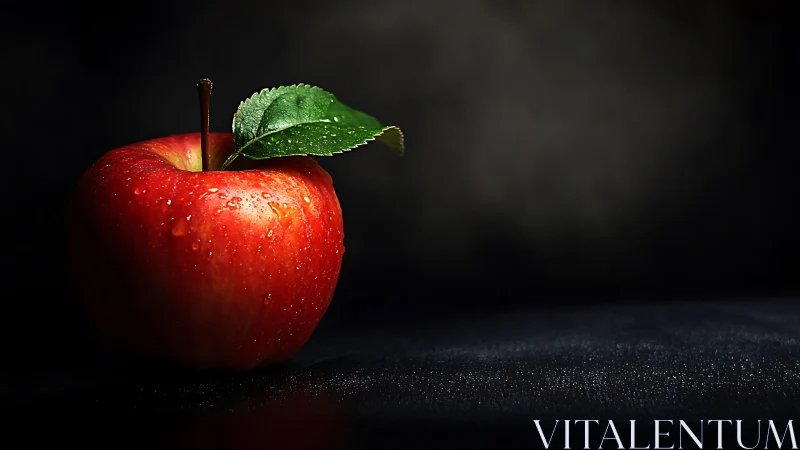 Single red apple glows against a dramatic dark background