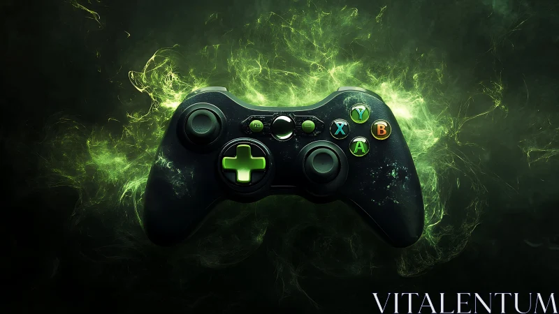 Gaming Controller Emerges from Luminous Green Energy Field
