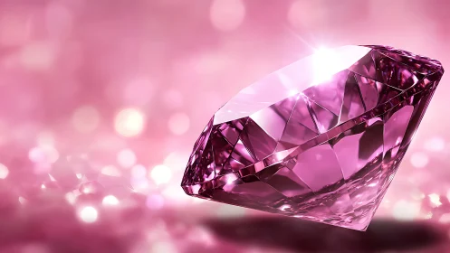 Luminous pink gemstone resting in a dreamy sparkling glow.
