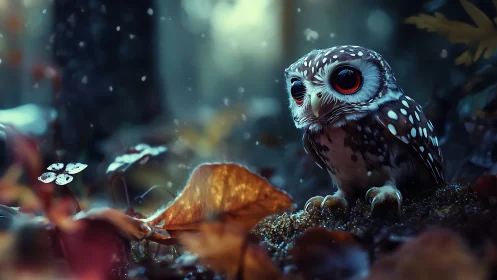 Fantasy Spotted Owl in Enchanted Forest, Cinematic Digital Art.