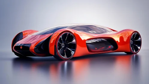 Red futuristic concept car with aerodynamic sculpted body.
