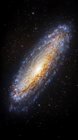 Edge-on spiral galaxy shows dense core and structured arms
