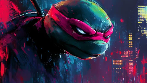 Neon urban vigilante turtle rendered in kinetic digital paint.
