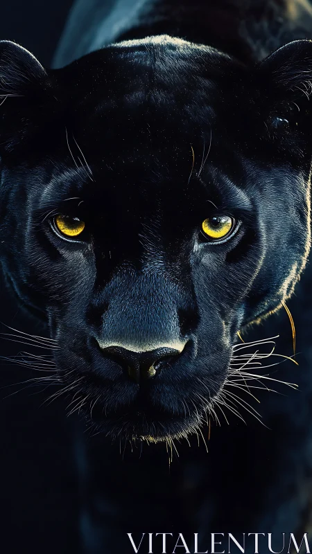 Black Panther Direct Frontal Portrait With Luminous Amber Ocular Focus