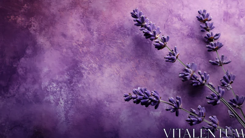 Lavender flowers against textured purple background.
