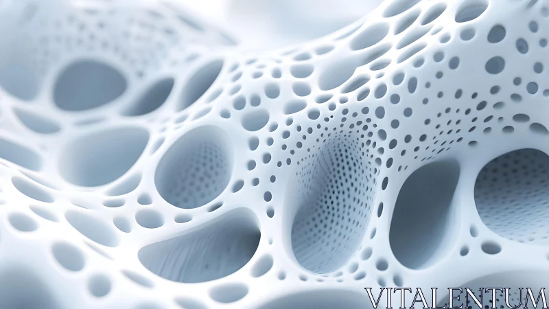 Abstract 3D Render of Porous Organic Structure in Soft Blue Tones.