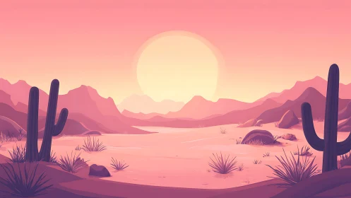 Blush-Toned Desert Sunrise With Silent Storytelling Cacti.