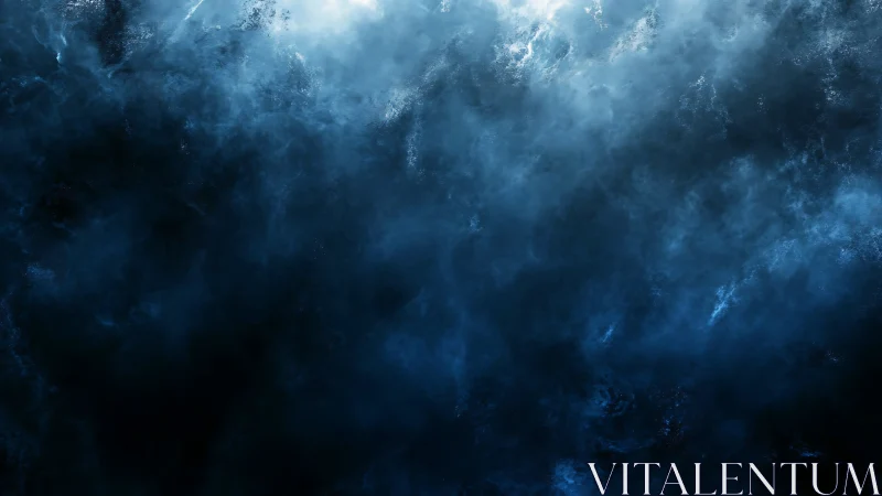 Misty blue cosmic clouds drifting through quiet darkness.