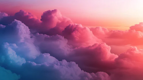 Layered cumulus clouds in saturated pink and blue light.