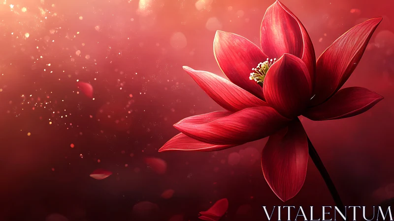 Crimson Bloom Whispers: Digital Lotus Dream.