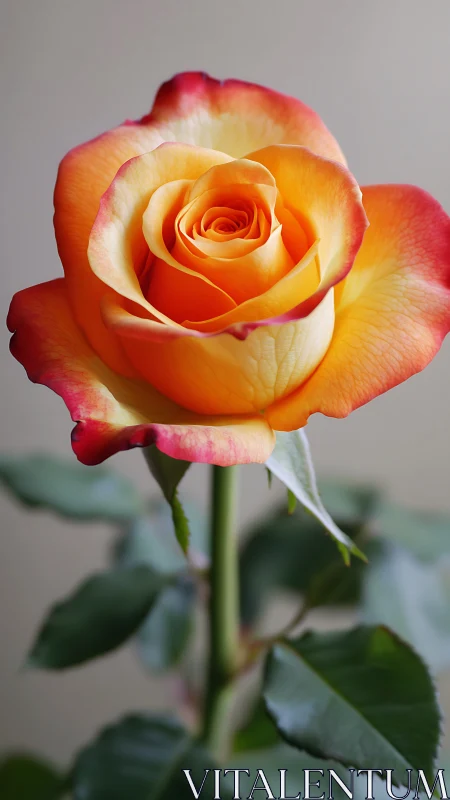 Bicolor yellow and red rose in close-up detail view.