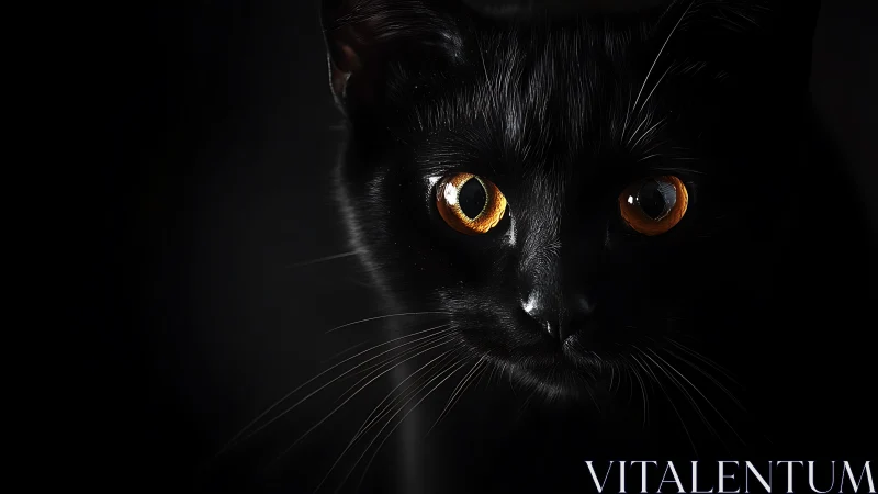 Luminous Feline Gaze Pierces Through Midnight Darkness